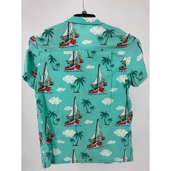 Zelda Nintendo Wind Waker Hawaiian Shirt Mens XL Teal Link King of Red Lions - Picture 3 of 9